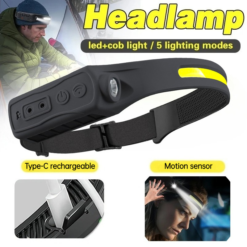 Led Headlight Bulbs - Krachtige COB LED-sensorkoplamp Oplaadbare hoofdzaklamp 5-verlichtingsmodi