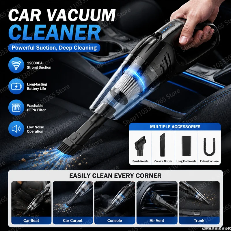 Car Vacuum Cleaner - Draagbare draadloze autostofzuiger 12000PA Sterke zuigkracht